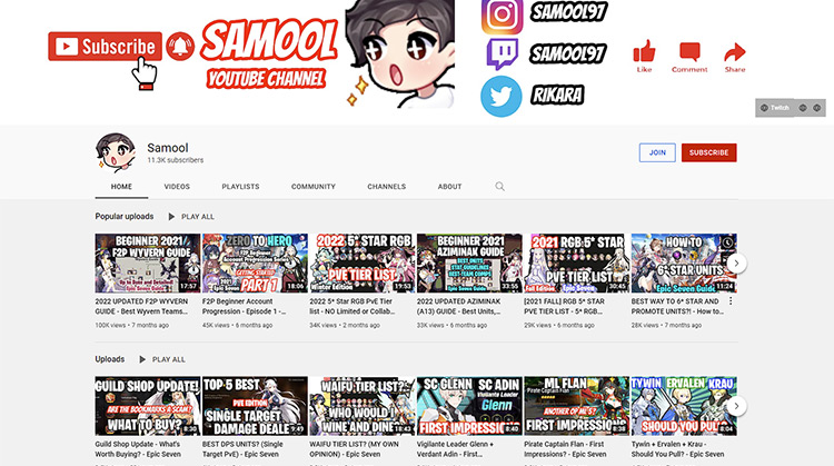 Samool YouTube channel page screenshot