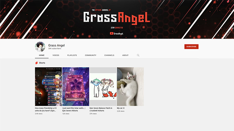 Grass Angel YouTube channel page screenshot