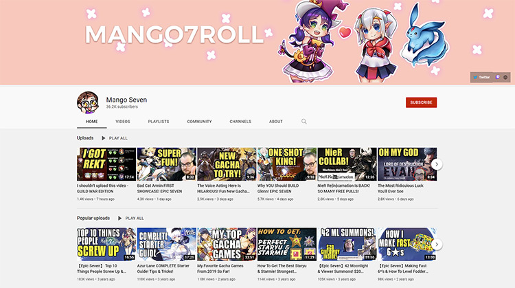 Mango7Roll YouTube channel page screenshot
