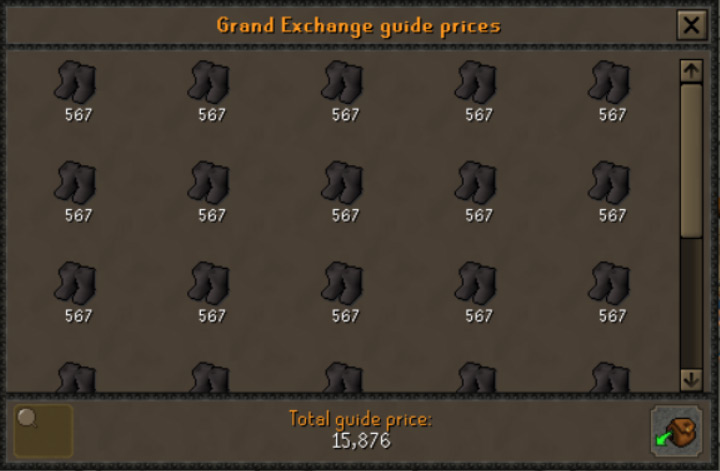 A full inventory of Climbing Boots / OSRS