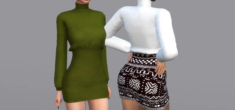 Woven Turtleneck Dress Preview (TS4 CC)