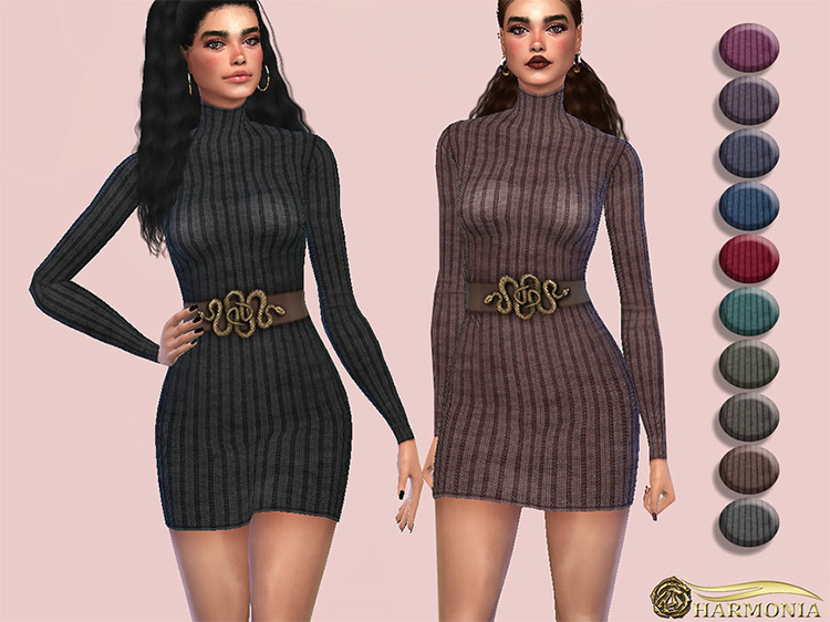 Ribbed Turtleneck Sweater Dress by Harmonia for Sims 4