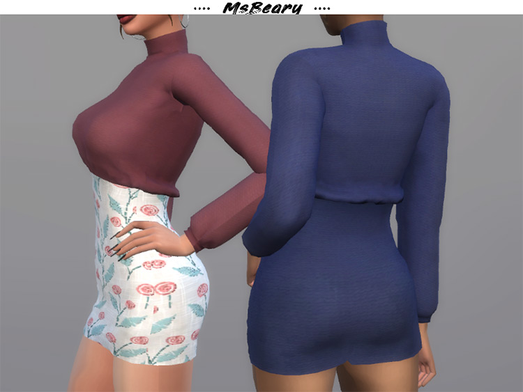 Woven Turtleneck Dress by MsBeary for Sims 4