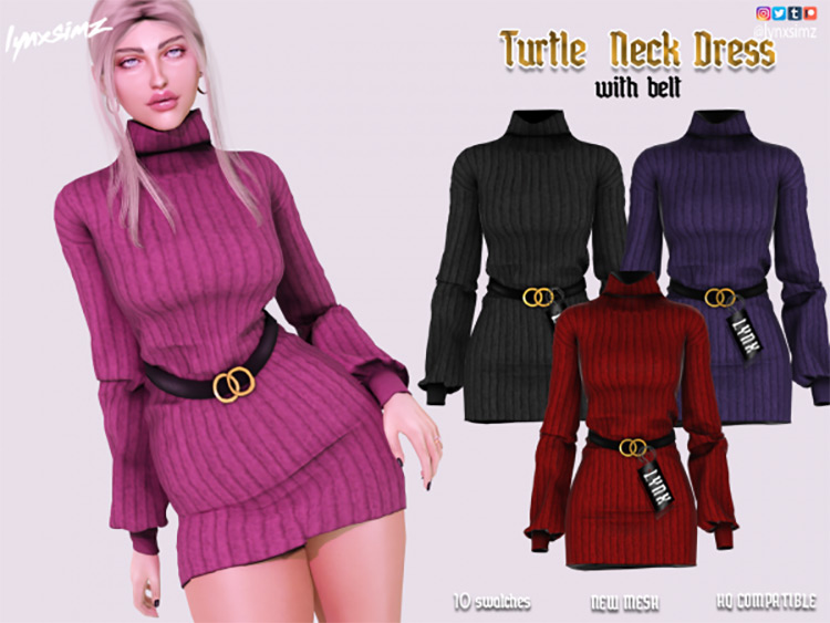 Turtle Neck Dress with Belt by lynxsimz TS4 CC