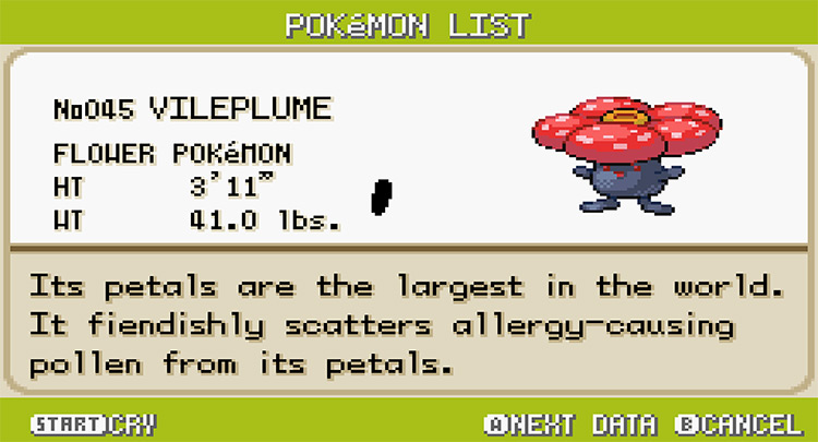 Vileplume Pokedex in Pokemon FireRed and LeafGreen screenshot