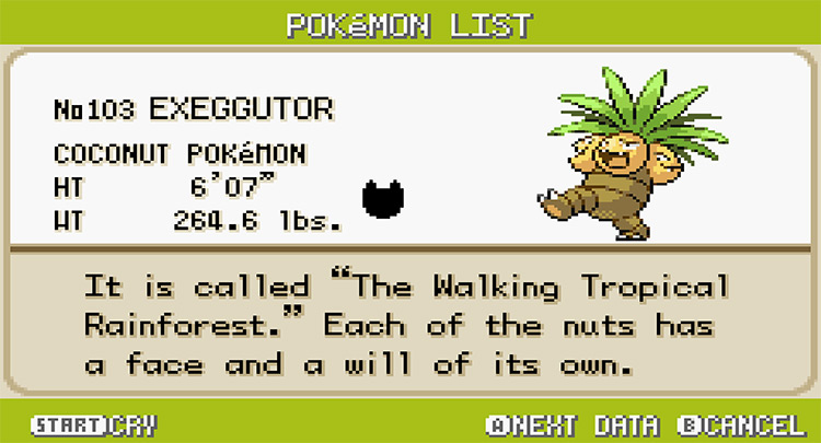 Exeggutor Pokedex in Pokemon FireRed and LeafGreen screenshot