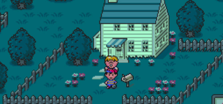 Ness outside his house in Earthbound (SNES)