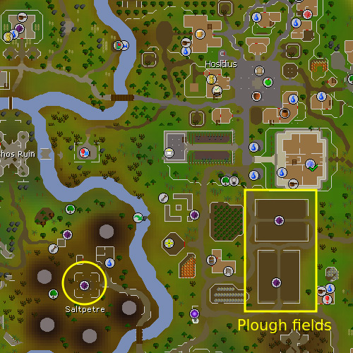 Map of where to plough the fields & mine the Saltpetre in Hosidius / OSRS