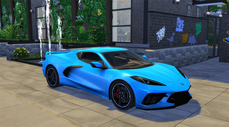 Blue Chevrolet Corvette C8 (2020) Sims 4 Sportscar CC