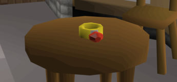 Ring of Forging on a table in Edgeville Bank (OSRS)