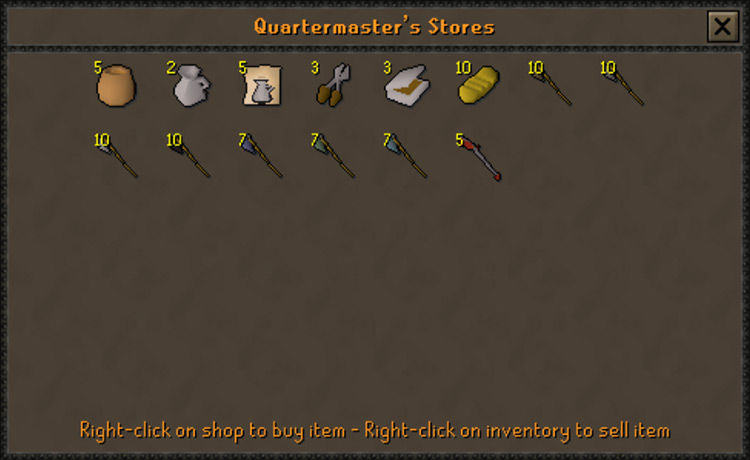 The Quartermaster's Stores stock / OSRS