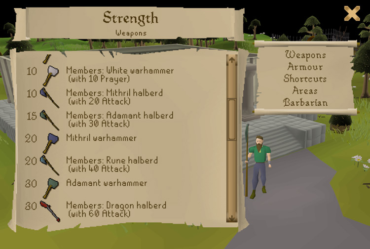 Strength guide showing the adamant halberd requirements / OSRS