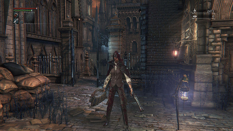 The opened shortcut next to the Central Yharnam Lamp / Bloodborne