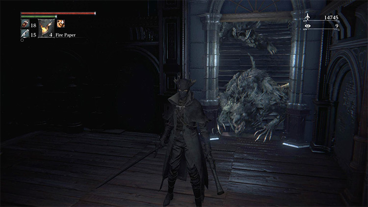 The Werewolves trapped in the doorway of the darkened house / Bloodborne