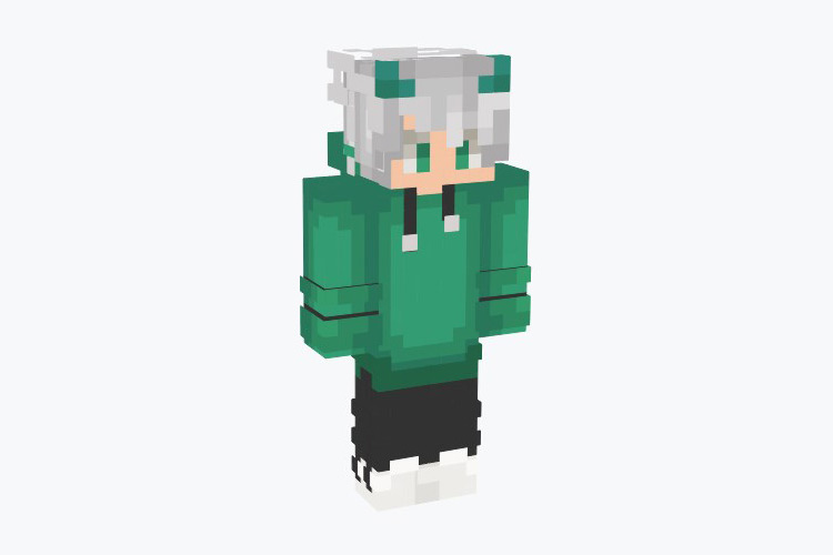 Green Hoodie Boy with Horns Skin For Minecraft