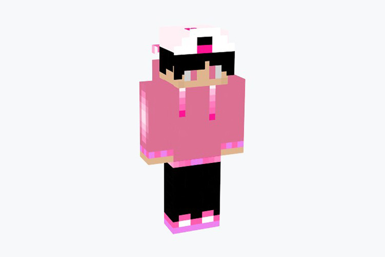 Pink Hoodie Boy with Snapback Skin For Minecraft