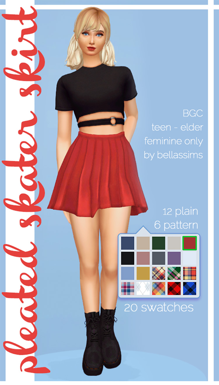 Pleated Skater Skirt by Bellassims Sims 4 CC