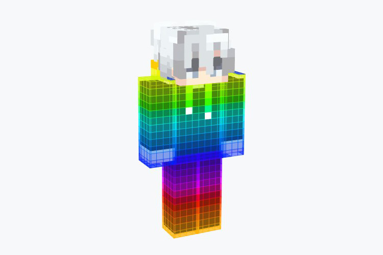 White Hair Rainbow Guy Minecraft Skin