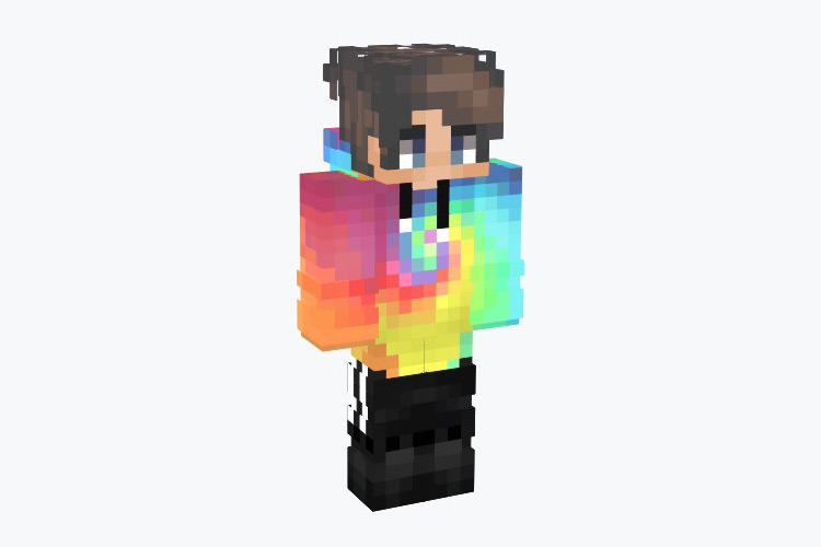 Brown Hair Rainbow Boy Skin For Minecraft
