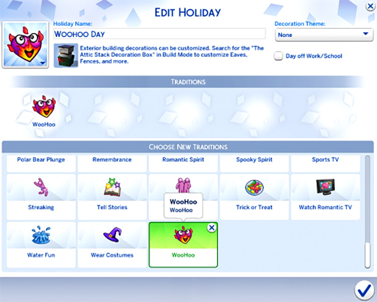 WooHoo Custom Holiday / Sims 4 Mod