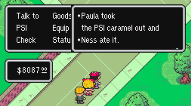 Using a PSI Caramel to restore PP / Earthbound