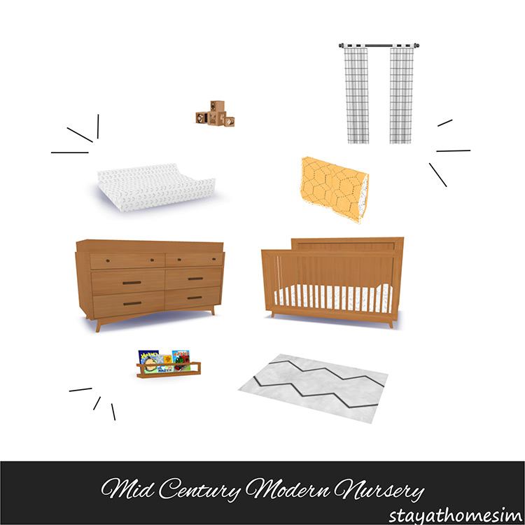 Mid Century Modern Nursery by Stay at Home Sim Sims 4 CC