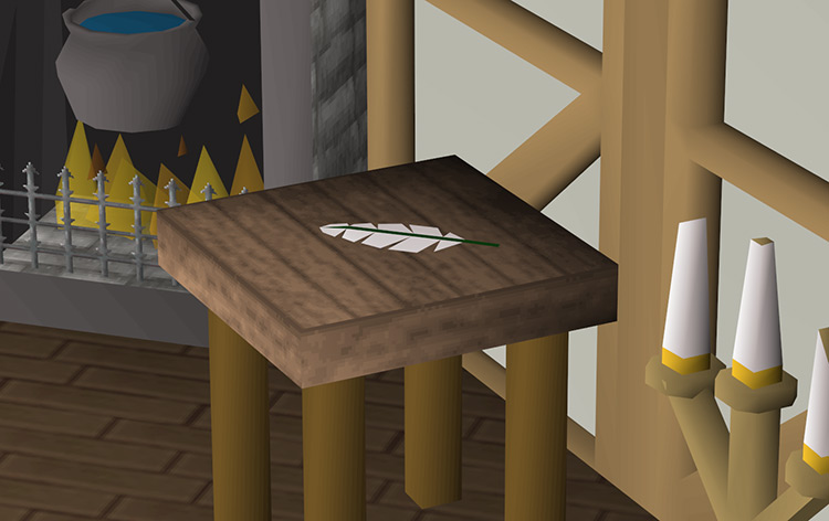 Feather on a table / Old School RuneScape