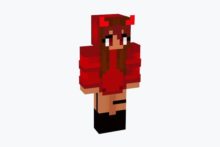 Devil Girl Red Hoodie Minecraft Skin