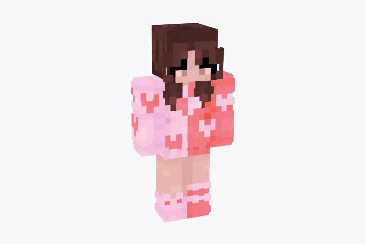 Casual Cutie in Pink Hearts (Girl) Skin For Minecraft