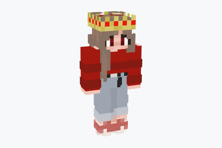 Crown Girl in Red Hoodie Minecraft Skin