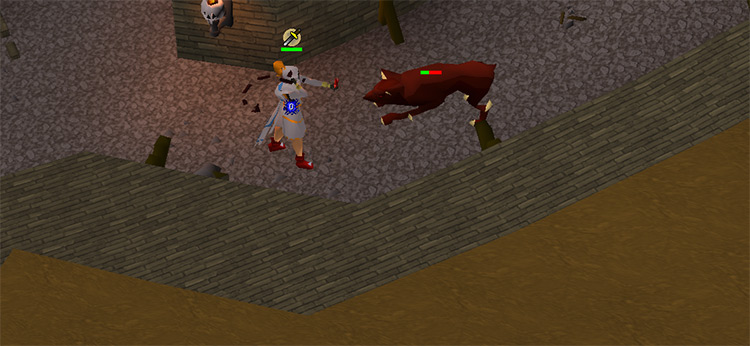 Player battling a hellhound up close (screenshot) / OSRS