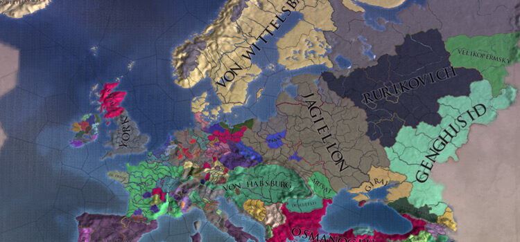 Dynastic Map Mode showing Ruling Dynasties (EU4)