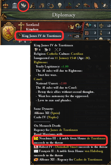 A noble from House de Trastamara is next in line to the throne of Tyrconnell / EU4