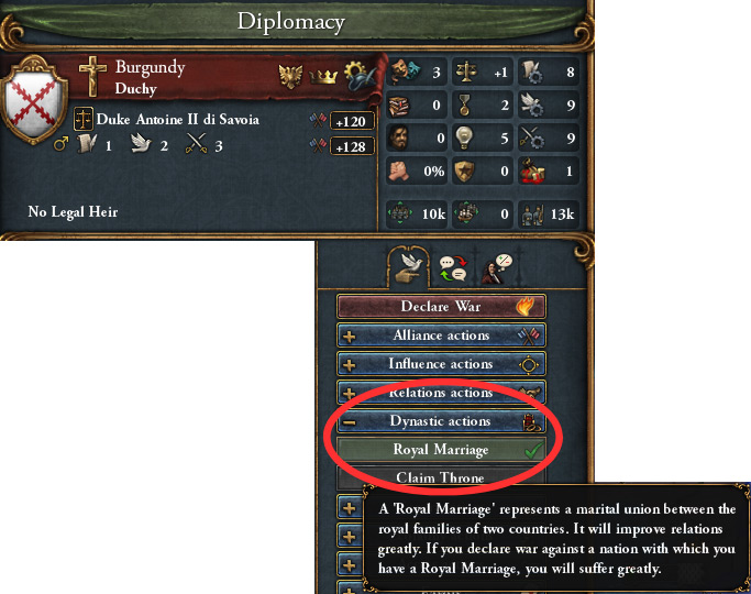 The Royal Marriage action in the Diplomacy screen / EU4