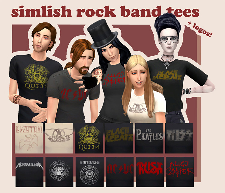 One-Million-Sims Simlish Rock Band Tees / Sims 4 CC