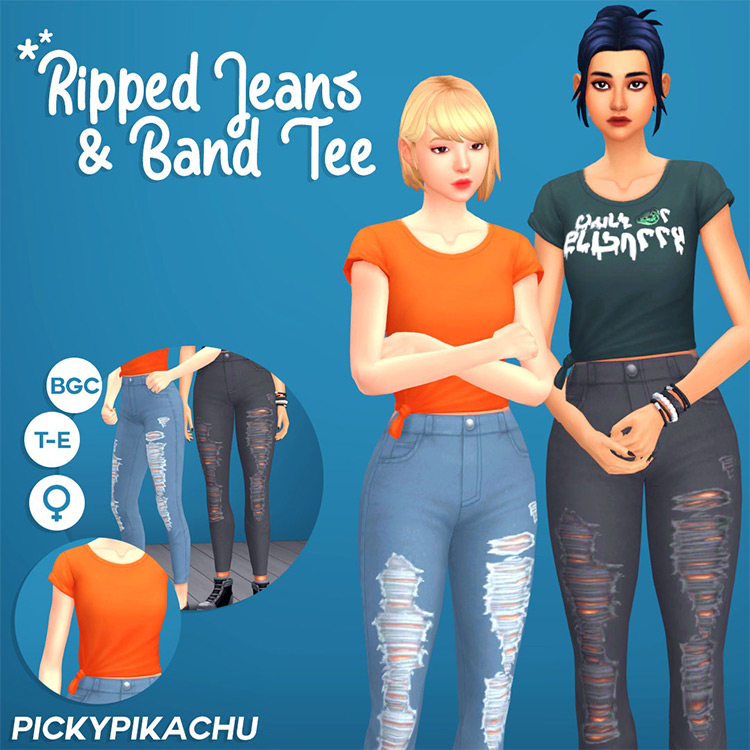 Ripped Jeans & Band Tees / TS4 CC