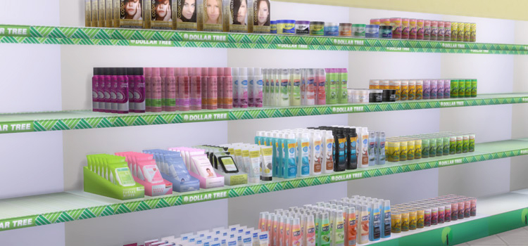 Dollar Tree Store Shelves with CC Clutter in The Sims 4