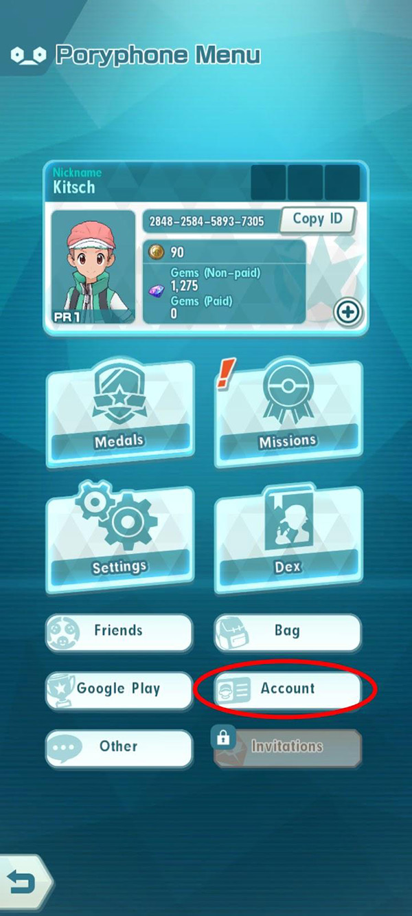 Poryphone Menu Account / Pokémon Masters EX