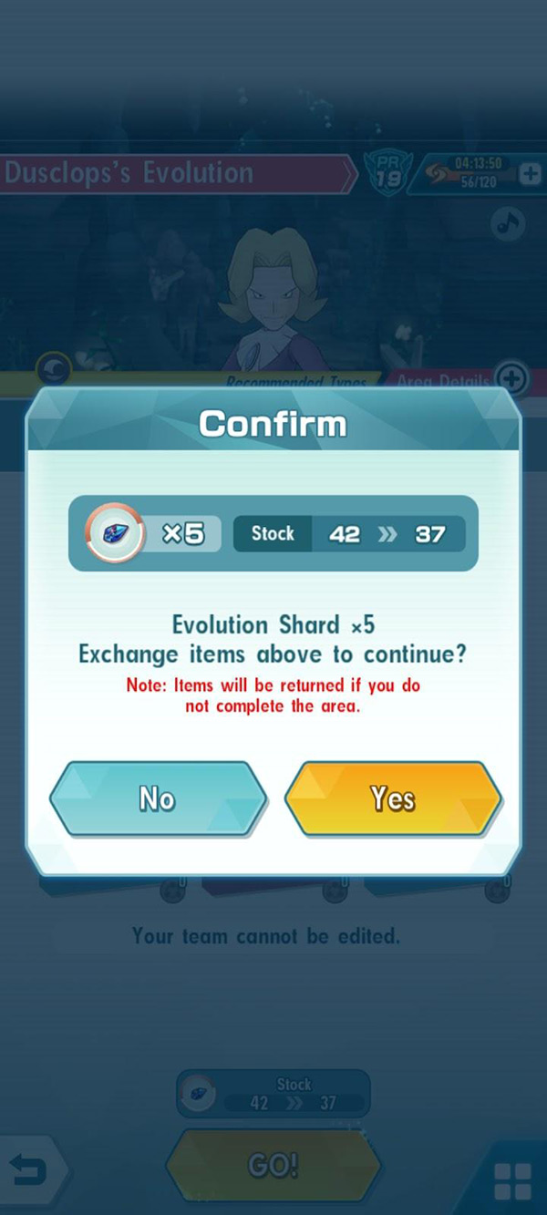 Evolution Shards (Confirm Usage Prompt) / Pokémon Masters EX