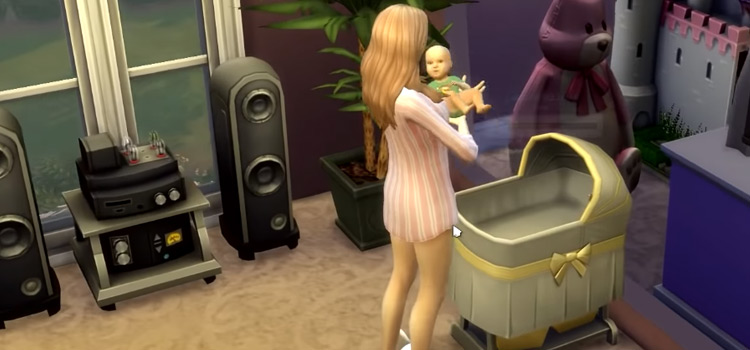 Sims 4 mom holding baby