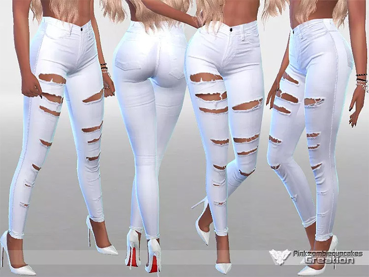 White Ripped Summer Jeans Sims4