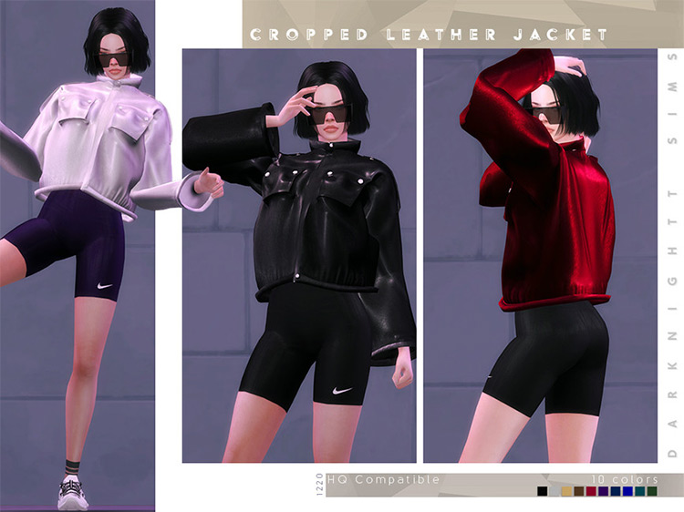 Cropped Leather Jacket for Sims 4