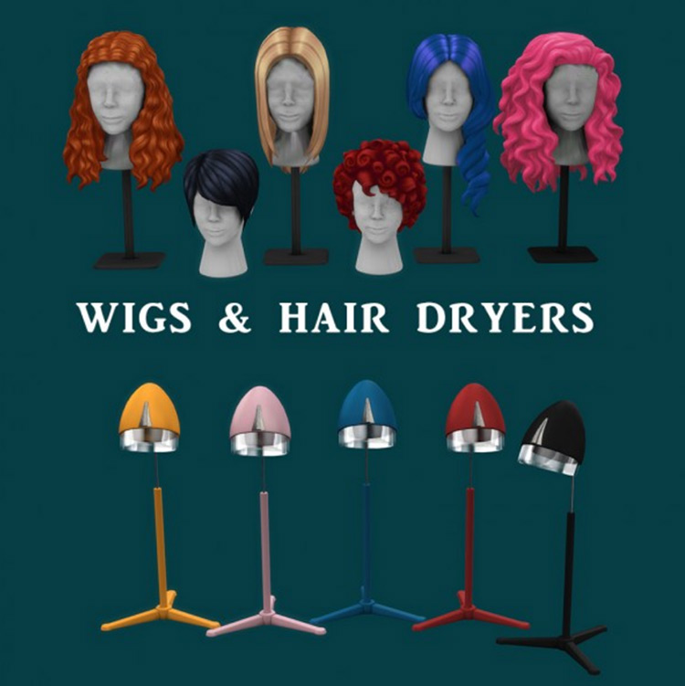 Leo 4 Sims’ Wigs and Hair Dryers for Sims 4