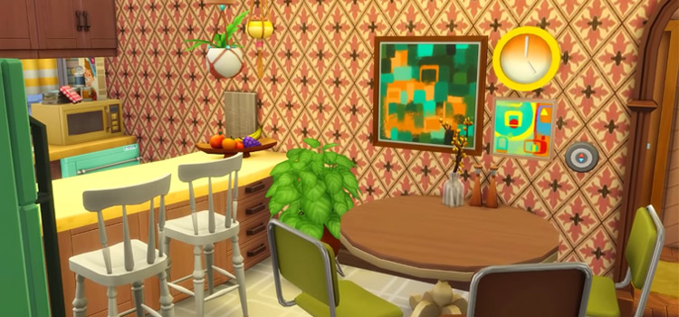 Sims 4 1970s-style apartment aesthetic