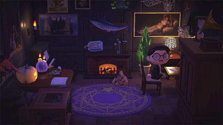 Writers Nook with spooky theme in ACNH