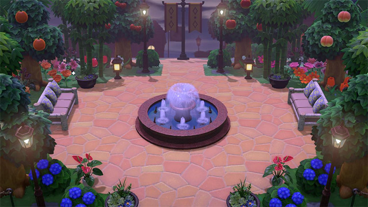 Junglecore park with fountain - ACNH Idea