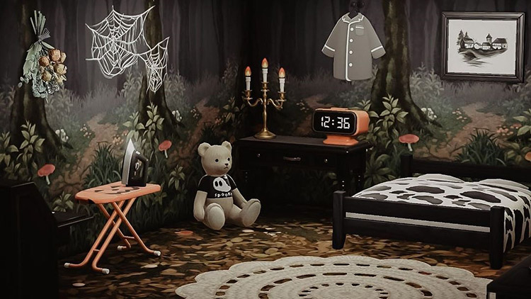 Dark haunted forest bedroom idea in ACNH