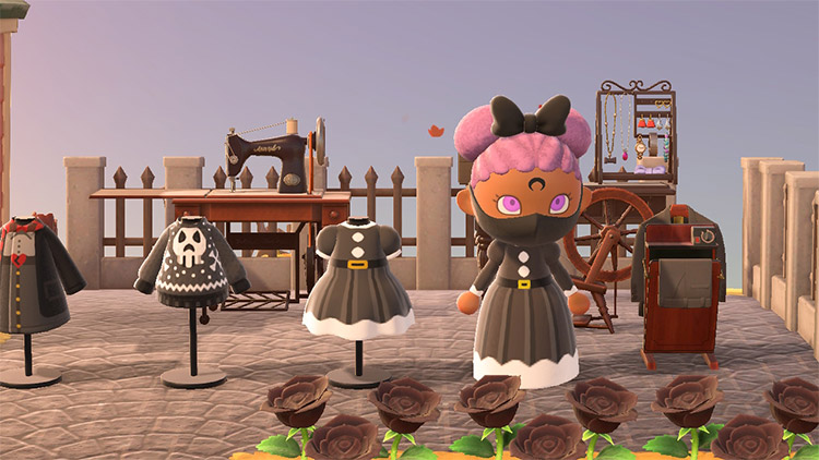 All goth clothes on display in ACNH