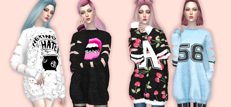 Sims 4 CC Oversized Shirts Sweaters Hoodies FandomSpot