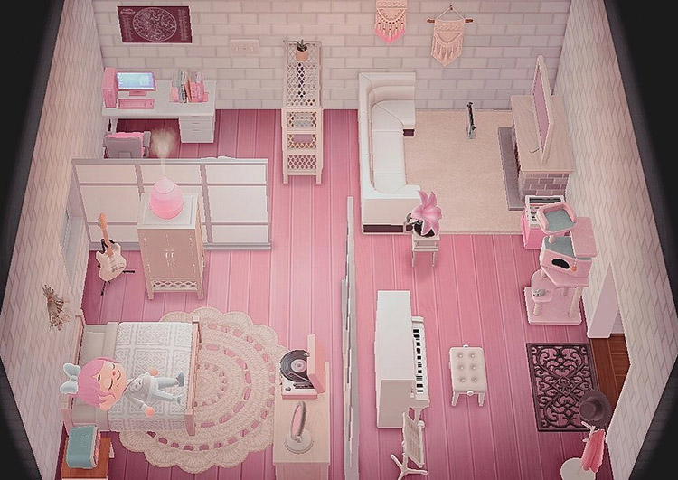 Pink studio apartment interior in ACNH